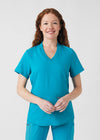 Teal - Landau Forward Women's 3 Pocket V-Neck Rib-Knit Scrub Top for Nursing
