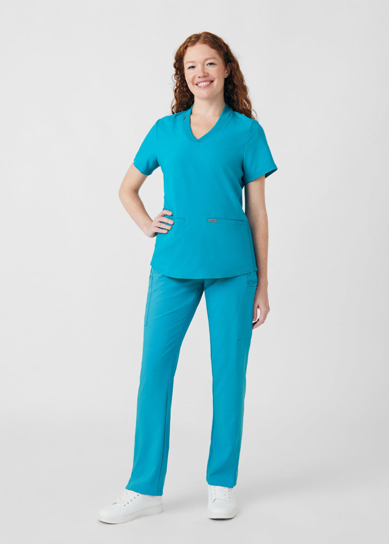 Teal - Landau Forward Women's 3 Pocket V-Neck Rib-Knit Scrub Top for Nursing