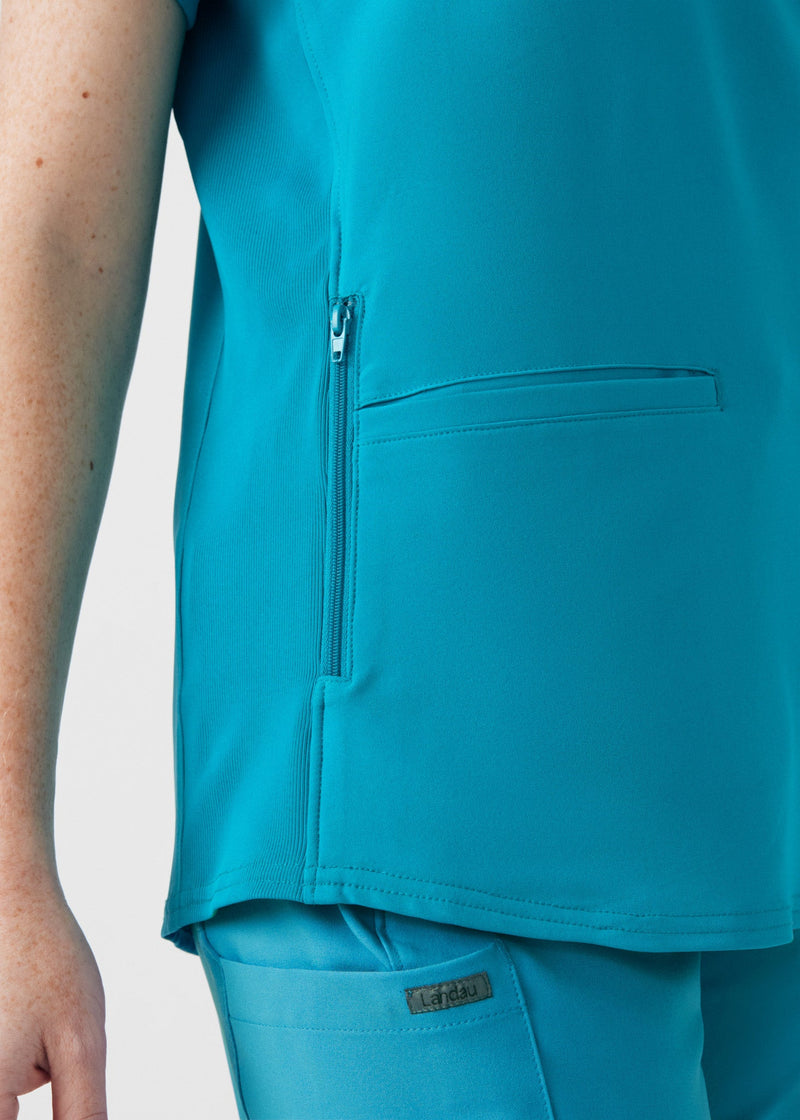 Teal - Landau Forward Women's 3 Pocket V-Neck Rib-Knit Scrub Top for Nursing