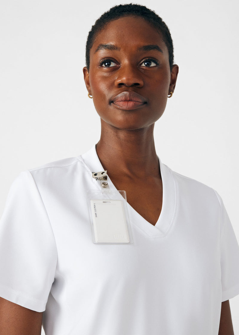 White - Landau Forward Women's 3 Pocket V-Neck Rib-Knit Scrub Top for Nursing