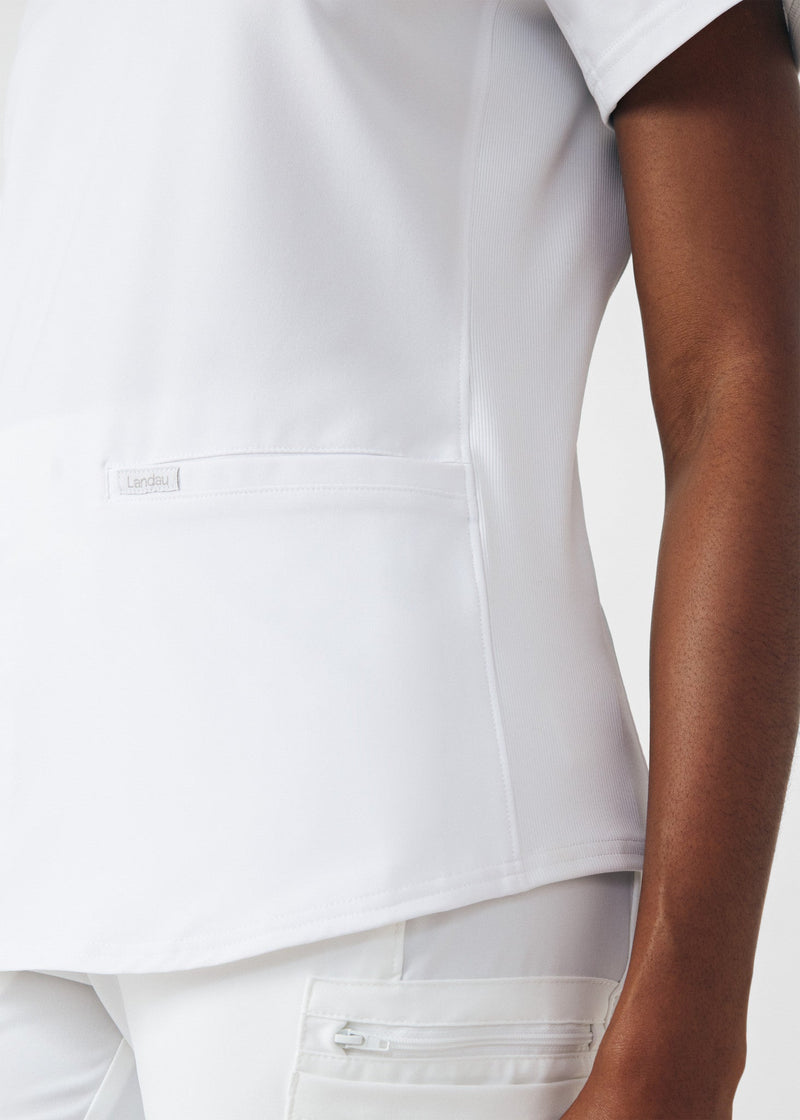 White - Landau Forward Women's 3 Pocket V-Neck Rib-Knit Scrub Top for Nursing