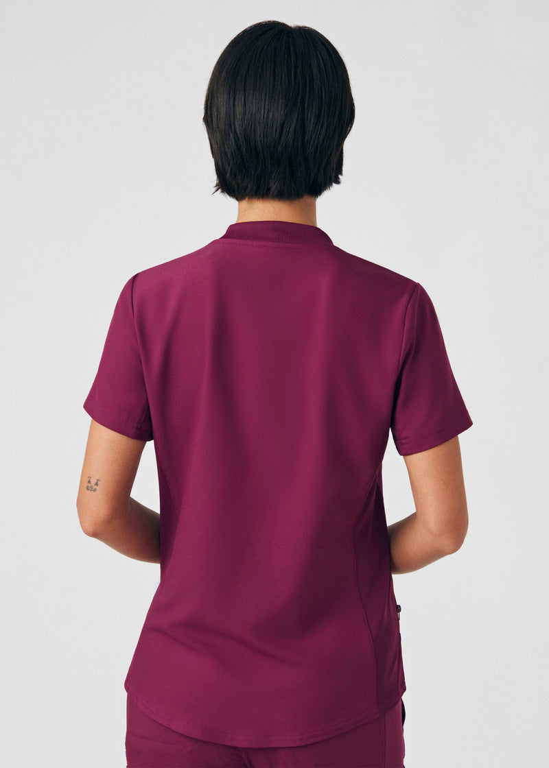 Wine - Landau Forward Women's 3 Pocket V-Neck Rib-Knit Scrub Top for Nursing