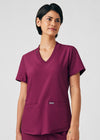 Wine - Landau Forward Women's 3 Pocket V-Neck Rib-Knit Scrub Top for Nursing
