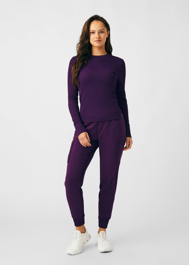 Eggplant - Landau Forward Women's 1 Pocket Long Sleeve Crew Neck Underscrub Tee for Nursing
