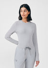 Gray - Landau Forward Women's 1 Pocket Long Sleeve Crew Neck Underscrub Tee for Nursing