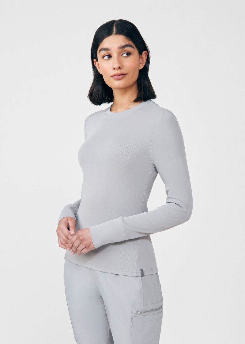 Gray - Landau Forward Women's 1 Pocket Long Sleeve Crew Neck Underscrub Tee for Nursing