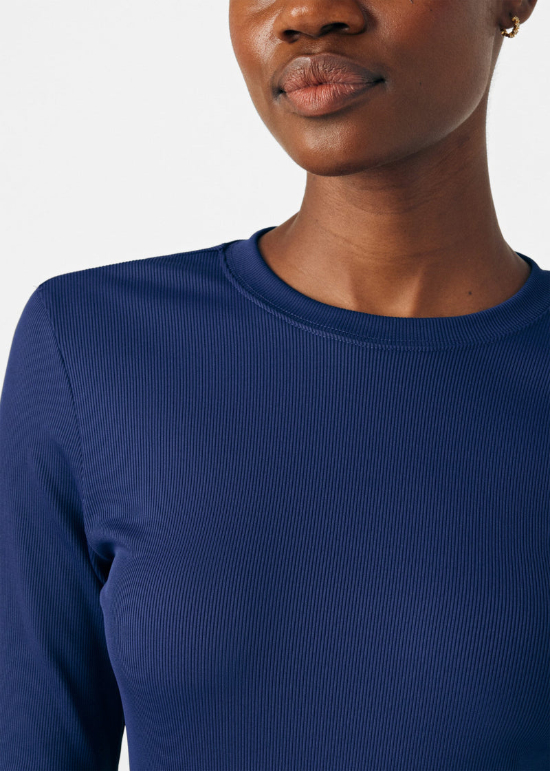 Navy - Landau Forward Women's 1 Pocket Long Sleeve Crew Neck Underscrub Tee for Nursing