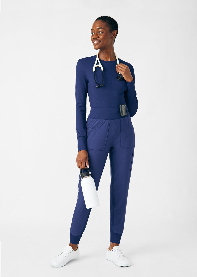 Navy - Landau Forward Women's 1 Pocket Long Sleeve Crew Neck Underscrub Tee for Nursing