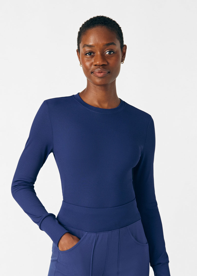 Navy - Landau Forward Women's 1 Pocket Long Sleeve Crew Neck Underscrub Tee for Nursing