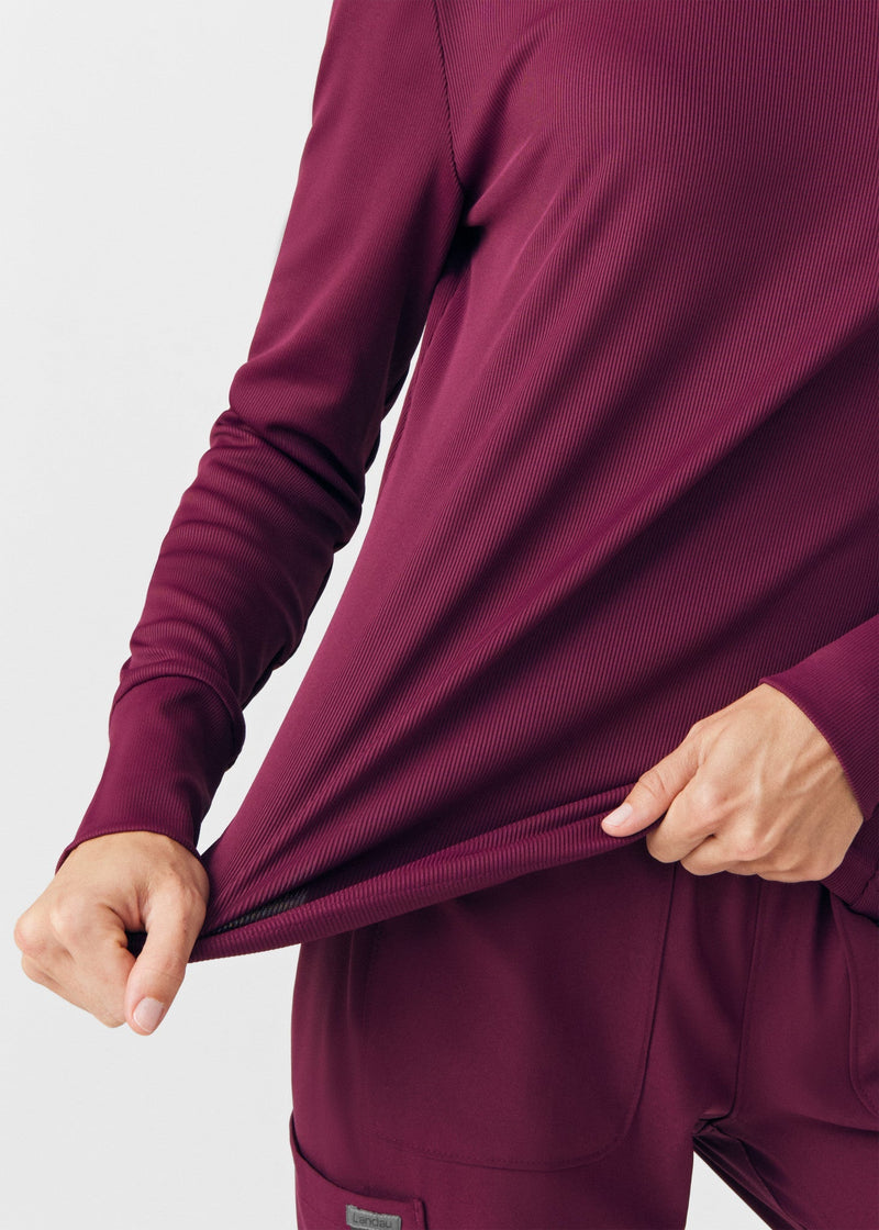Wine - Landau Forward Women's 1 Pocket Long Sleeve Crew Neck Underscrub Tee for Nursing