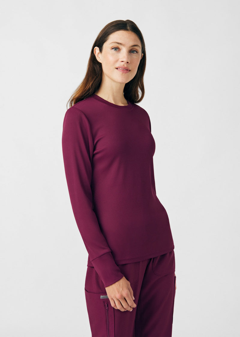 Wine - Landau Forward Women's 1 Pocket Long Sleeve Crew Neck Underscrub Tee for Nursing