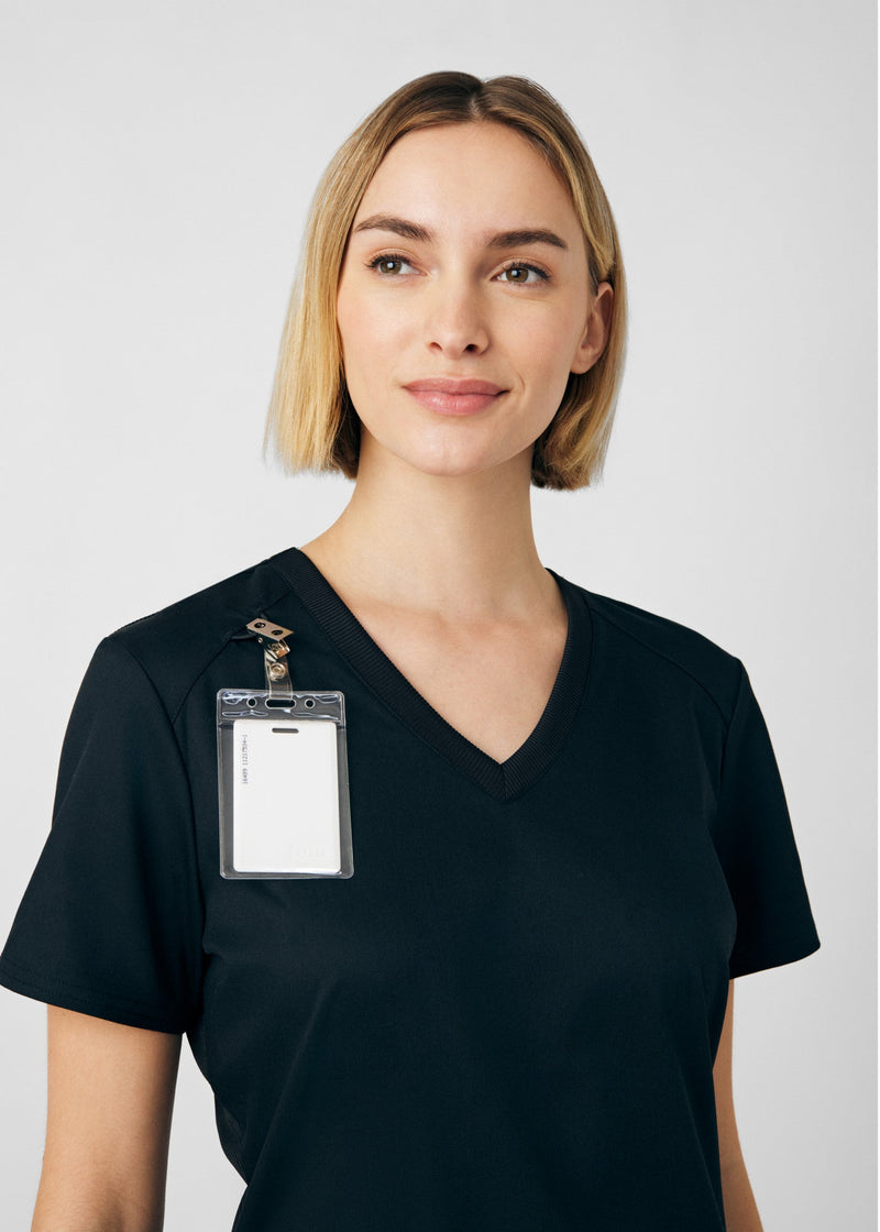 Black - Landau ProFlex Women's 3 Pocket V-Neck Rib-Knit Scrub Top for Nursing