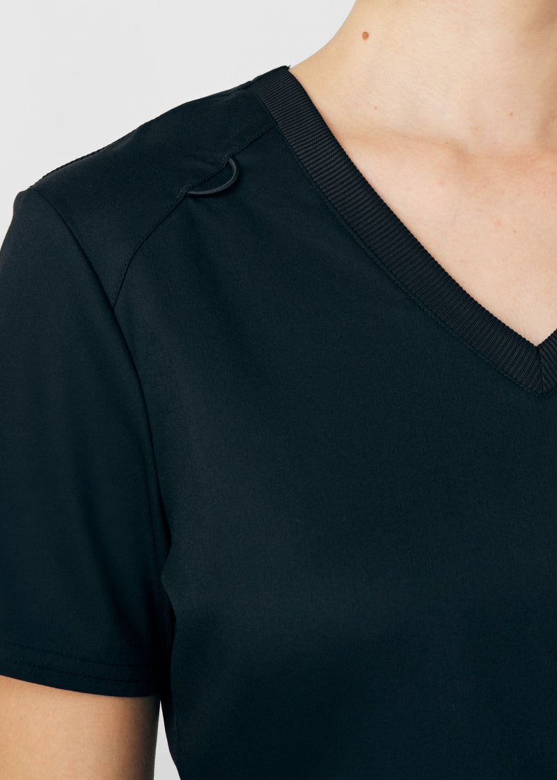 Black - Landau ProFlex Women's 3 Pocket V-Neck Rib-Knit Scrub Top for Nursing