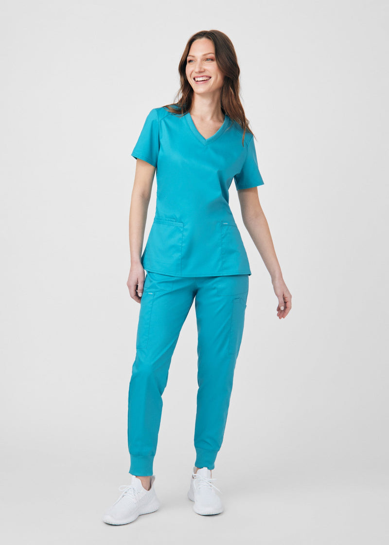 Teal - Landau ProFlex Women's 3 Pocket V-Neck Rib-Knit Scrub Top for Nursing