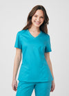 Teal - Landau ProFlex Women's 3 Pocket V-Neck Rib-Knit Scrub Top for Nursing