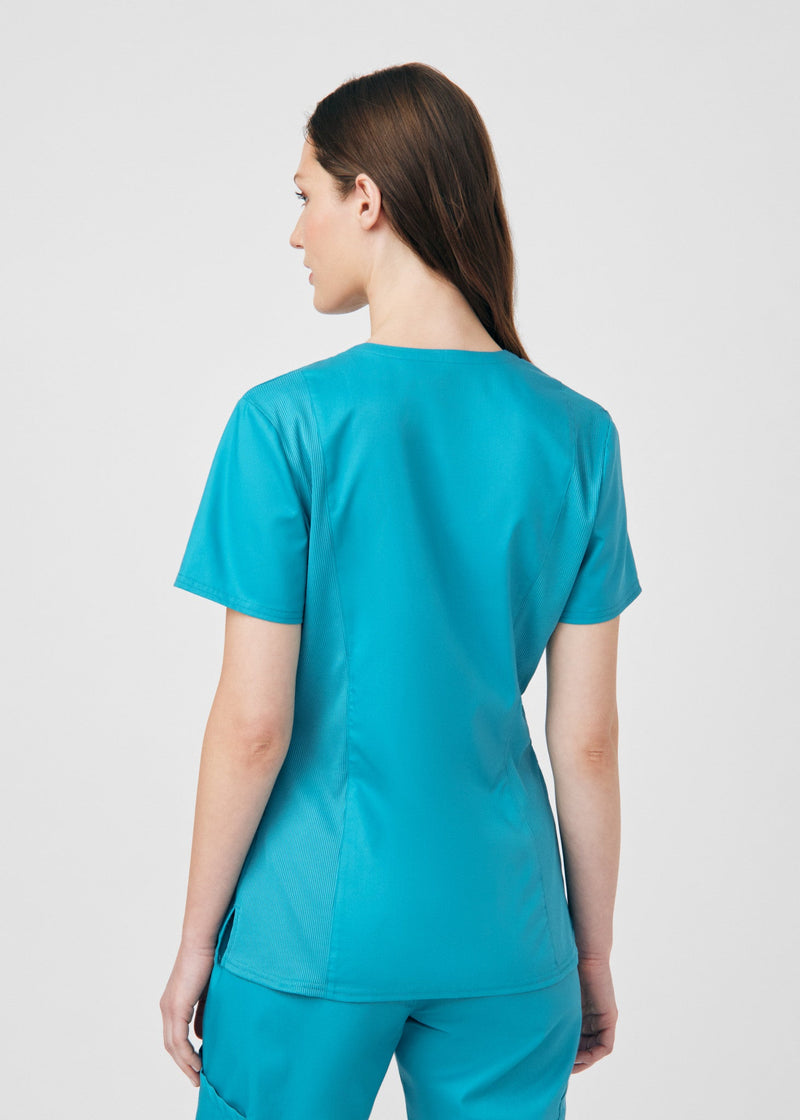 Teal - Landau ProFlex Women's 3 Pocket V-Neck Rib-Knit Scrub Top for Nursing