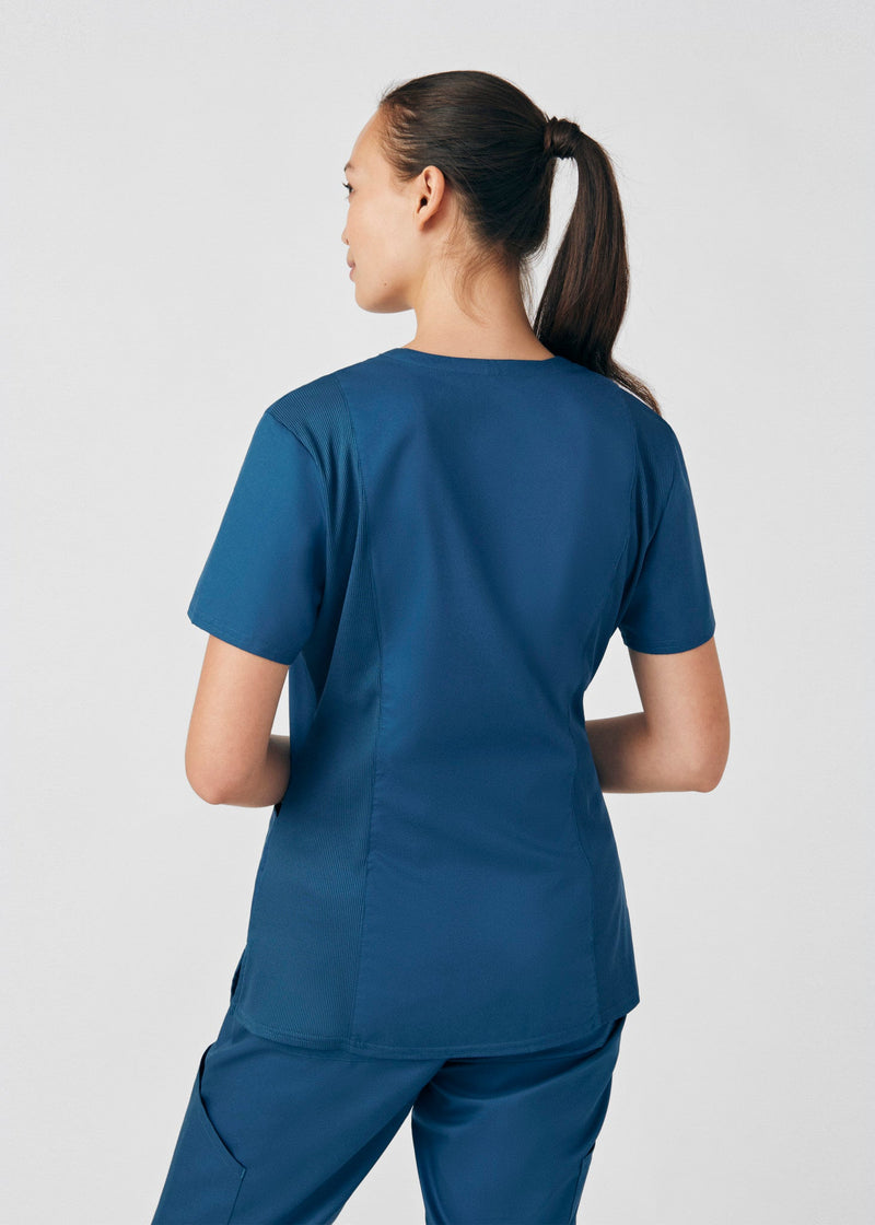 Caribbean - Landau ProFlex Women's 3 Pocket V-Neck Rib-Knit Scrub Top for Nursing
