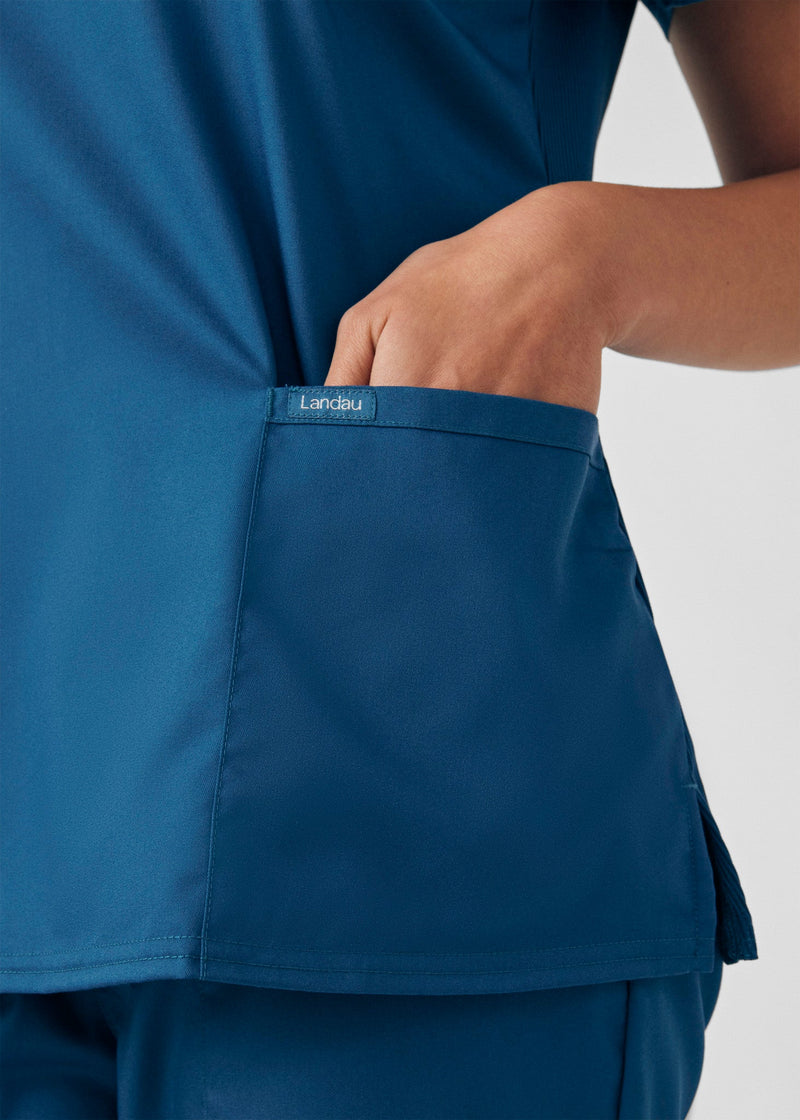 Caribbean - Landau ProFlex Women's 3 Pocket V-Neck Rib-Knit Scrub Top for Nursing