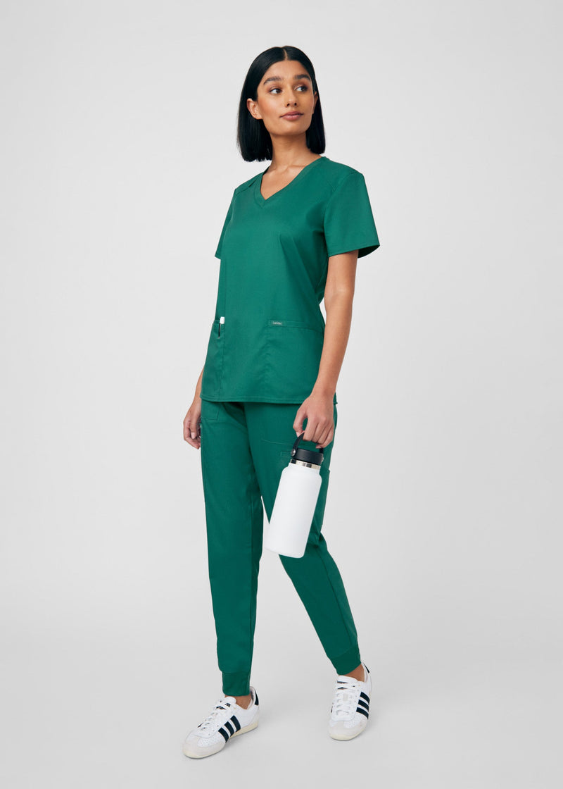 Hunter - Landau ProFlex Women's 3 Pocket V-Neck Rib-Knit Scrub Top for Nursing