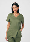 Olive Moss - Landau ProFlex Women's 3 Pocket V-Neck Rib-Knit Scrub Top for Nursing