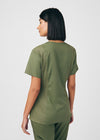 Olive Moss - Landau ProFlex Women's 3 Pocket V-Neck Rib-Knit Scrub Top for Nursing