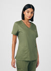 Olive Moss - Landau ProFlex Women's 3 Pocket V-Neck Rib-Knit Scrub Top for Nursing