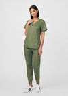 Olive Moss - Landau ProFlex Women's 3 Pocket V-Neck Rib-Knit Scrub Top for Nursing