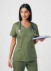 Olive Moss - Landau ProFlex Women's 3 Pocket V-Neck Rib-Knit Scrub Top for Nursing