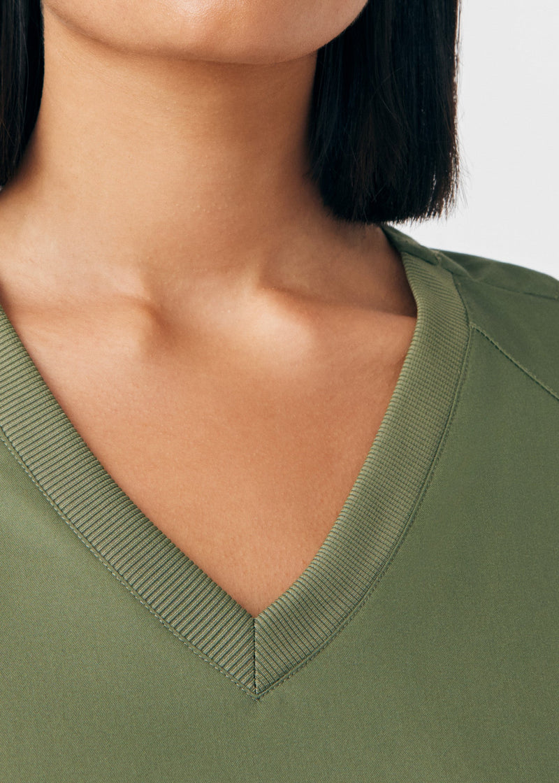 Olive Moss - Landau ProFlex Women's 3 Pocket V-Neck Rib-Knit Scrub Top for Nursing