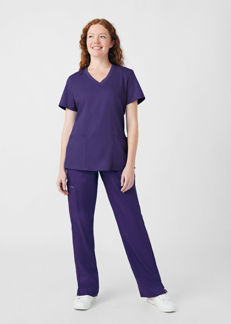 Grape - Landau ProFlex Women's 3 Pocket V-Neck Rib-Knit Scrub Top for Nursing