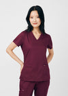 Wine - Landau ProFlex Women's 3 Pocket V-Neck Rib-Knit Scrub Top for Nursing