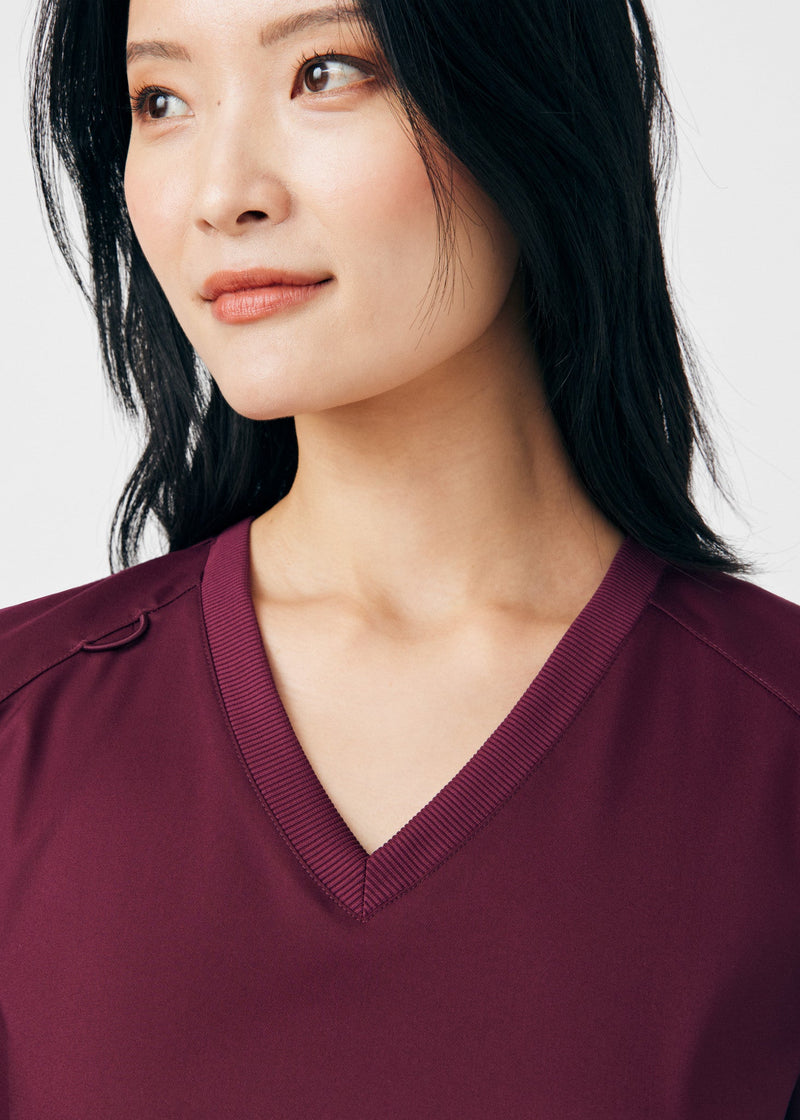 Wine - Landau ProFlex Women's 3 Pocket V-Neck Rib-Knit Scrub Top for Nursing