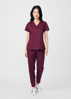 Wine - Landau ProFlex Women's 3 Pocket V-Neck Rib-Knit Scrub Top for Nursing