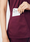 Wine - Landau ProFlex Women's 3 Pocket V-Neck Rib-Knit Scrub Top for Nursing