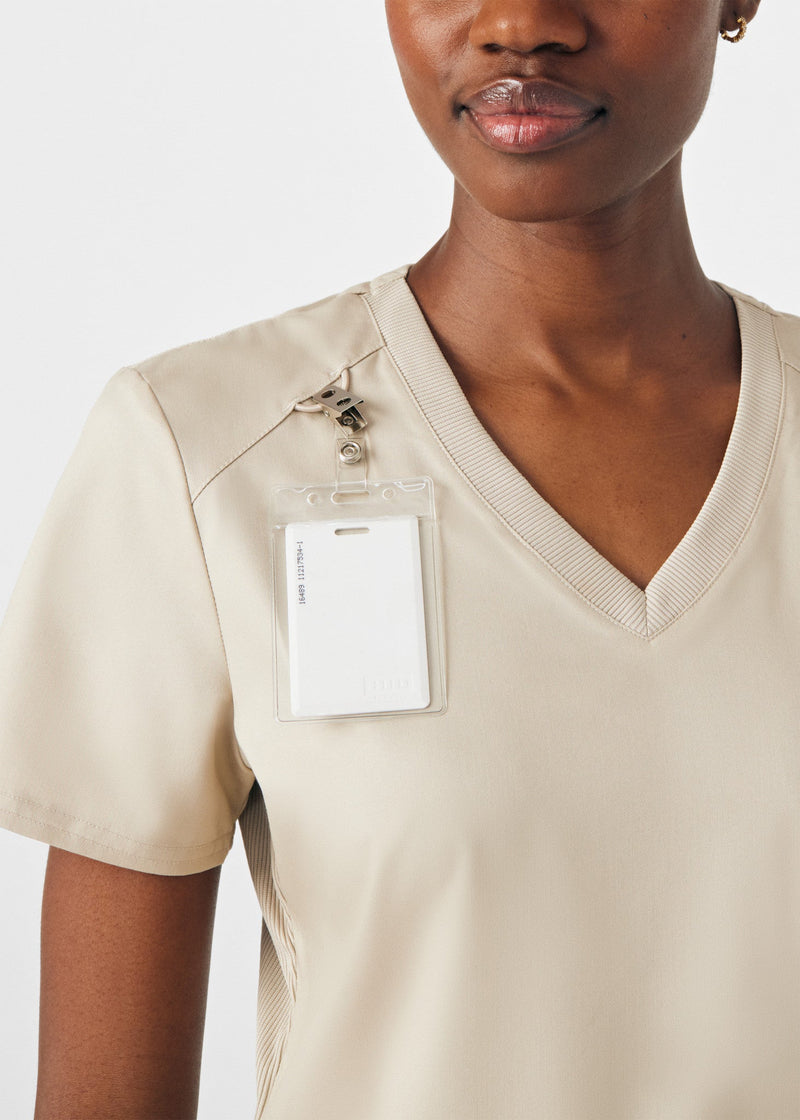 Sandstone - Landau ProFlex Women's 3 Pocket V-Neck Rib-Knit Scrub Top for Nursing