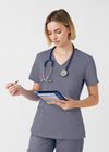 Steel - Landau ProFlex Women's 3 Pocket V-Neck Rib-Knit Scrub Top for Nursing
