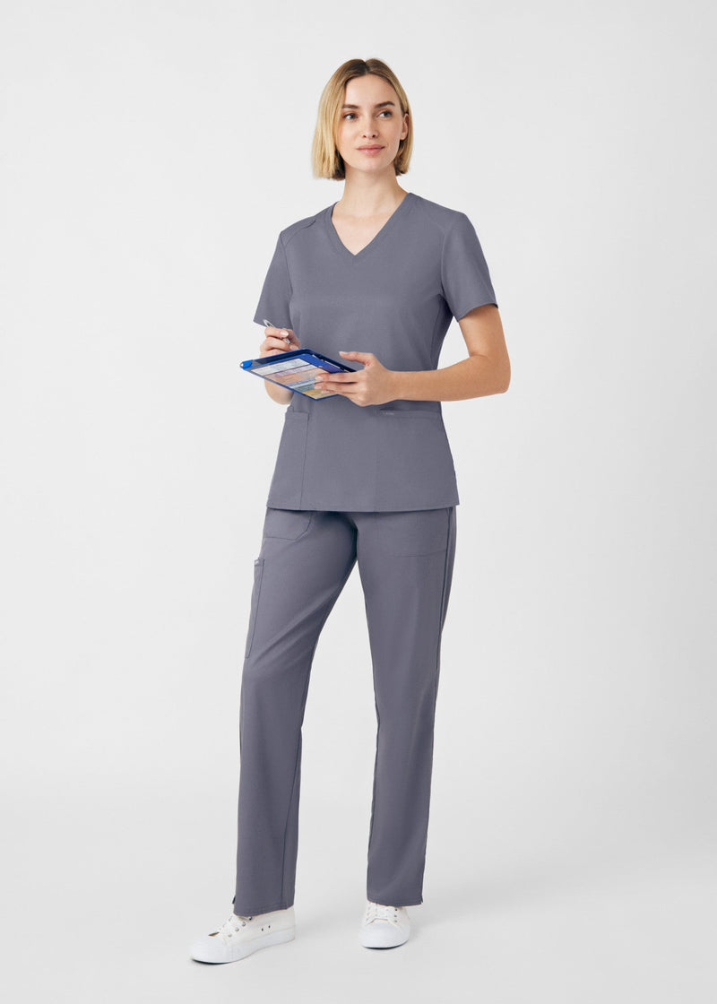 Steel - Landau ProFlex Women's 3 Pocket V-Neck Rib-Knit Scrub Top for Nursing