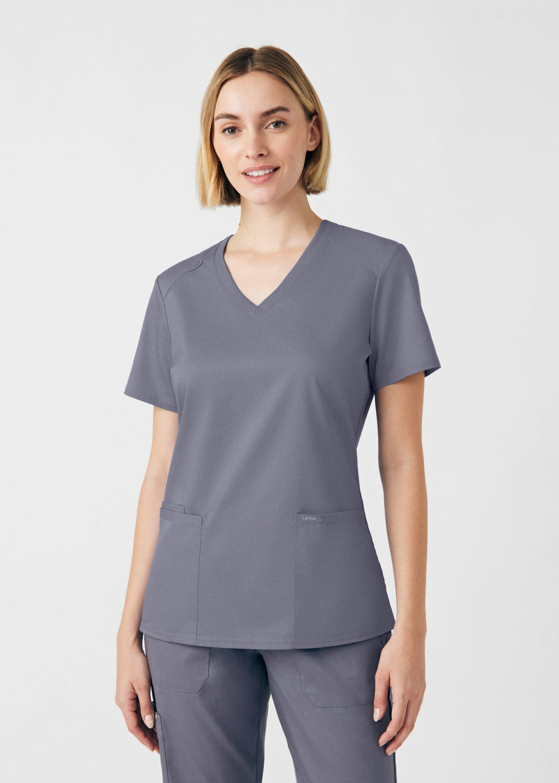 Steel - Landau ProFlex Women's 3 Pocket V-Neck Rib-Knit Scrub Top for Nursing
