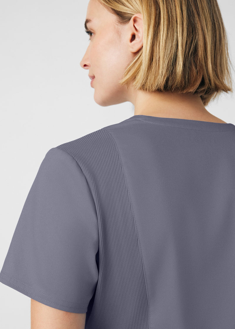 Steel - Landau ProFlex Women's 3 Pocket V-Neck Rib-Knit Scrub Top for Nursing