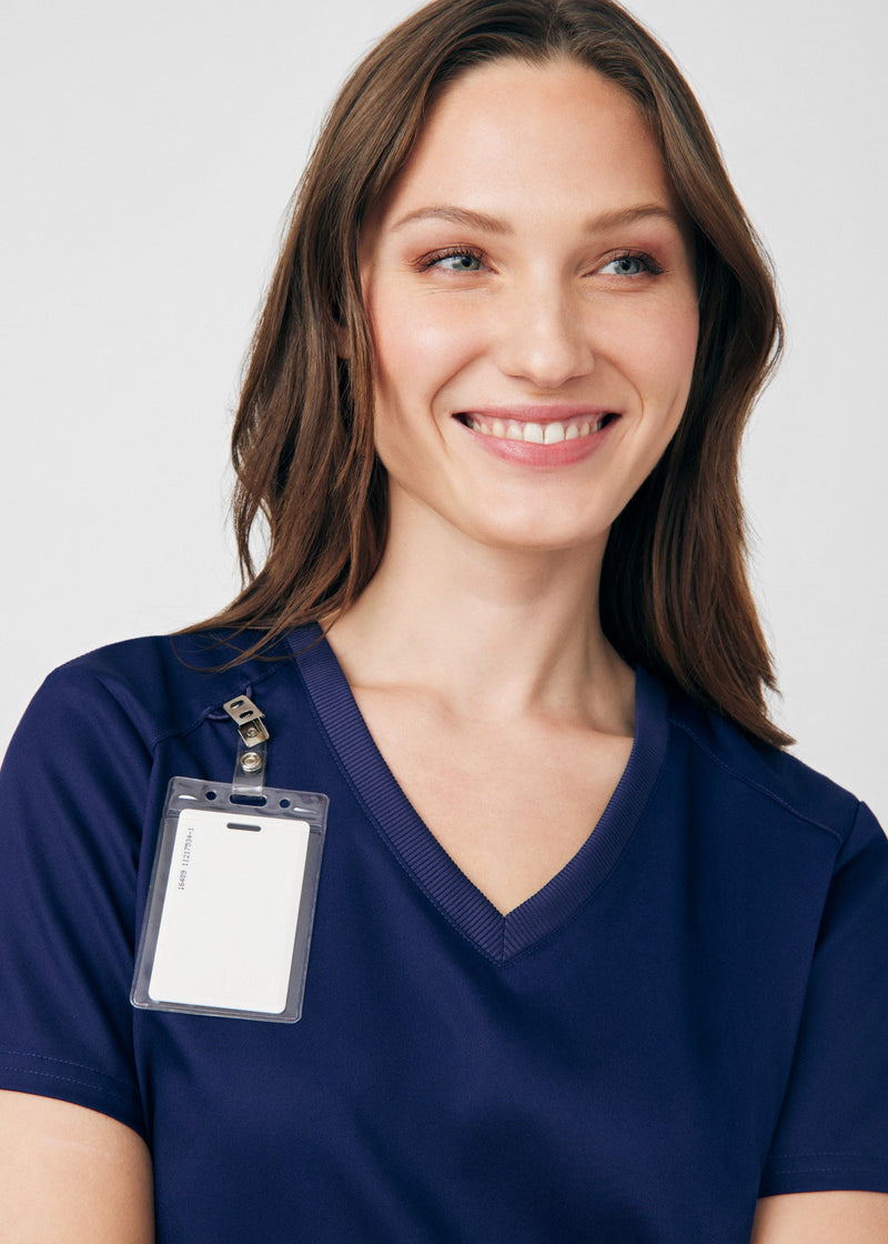 True Navy - Landau ProFlex Women's 3 Pocket V-Neck Rib-Knit Scrub Top for Nursing