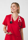 True Red - Landau ProFlex Women's 3 Pocket V-Neck Rib-Knit Scrub Top for Nursing