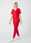 True Red - Landau ProFlex Women's 3 Pocket V-Neck Rib-Knit Scrub Top for Nursing
