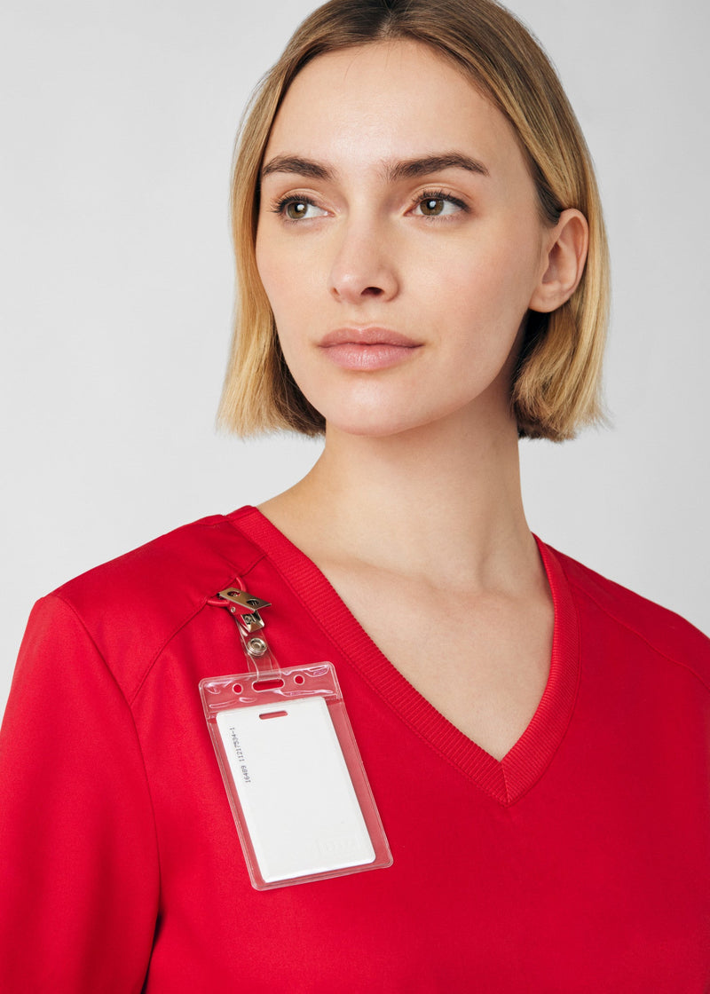True Red - Landau ProFlex Women's 3 Pocket V-Neck Rib-Knit Scrub Top for Nursing