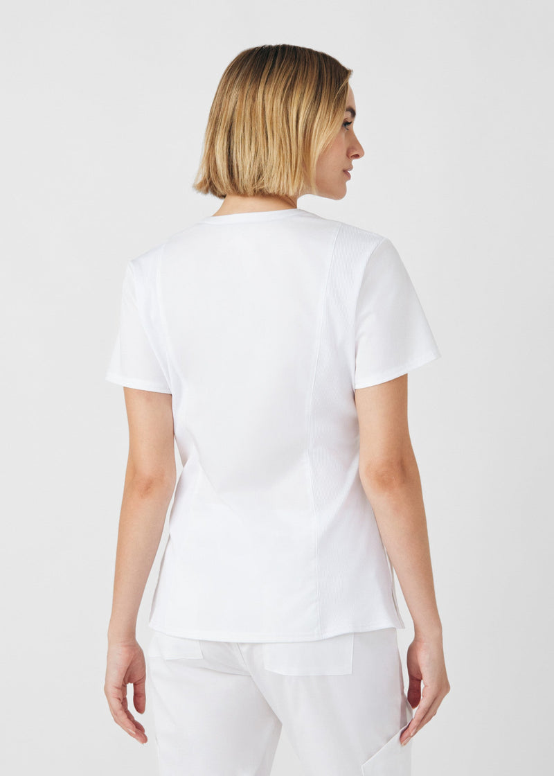 White - Landau ProFlex Women's 3 Pocket V-Neck Rib-Knit Scrub Top for Nursing