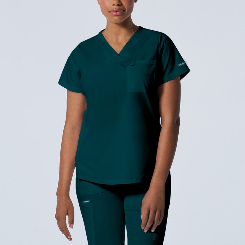Caribbean - Landau ProFlex Women's 2 Pocket V-Neck Rib-Knit Scrub Top for Nursing