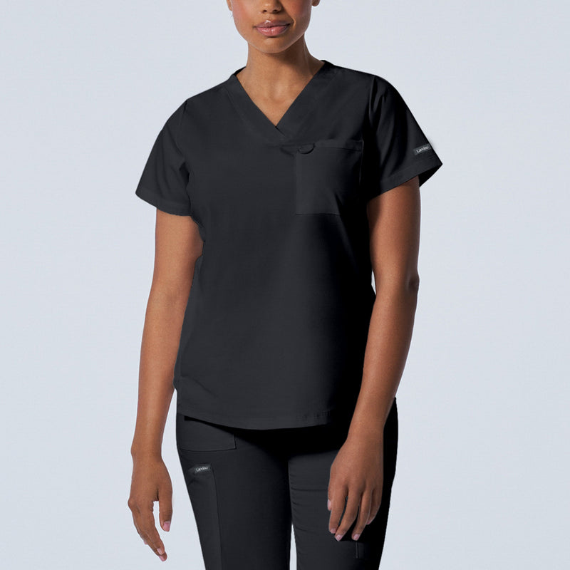 Graphite - Landau ProFlex Women's 2 Pocket V-Neck Rib-Knit Scrub Top for Nursing