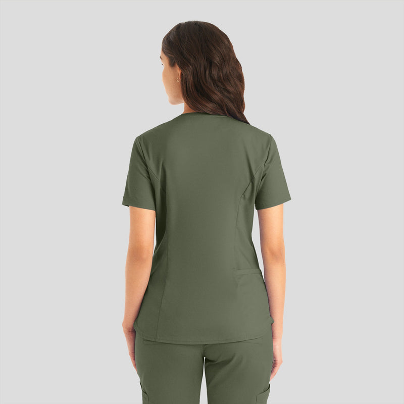 Olive Moss - Landau ProFlex Women's 2 Pocket V-Neck Rib-Knit Scrub Top for Nursing