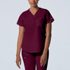 Wine - Landau ProFlex Women's 2 Pocket V-Neck Rib-Knit Scrub Top for Nursing
