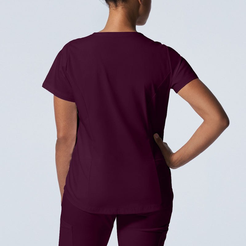 Wine - Landau ProFlex Women's 2 Pocket V-Neck Rib-Knit Scrub Top for Nursing