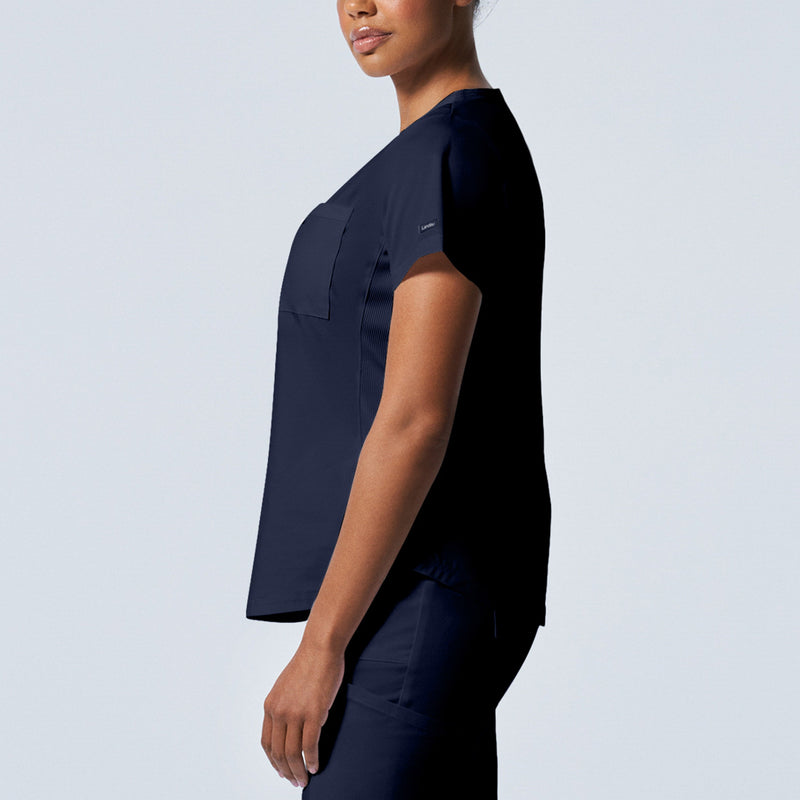 True Navy - Landau ProFlex Women's 2 Pocket V-Neck Rib-Knit Scrub Top for Nursing